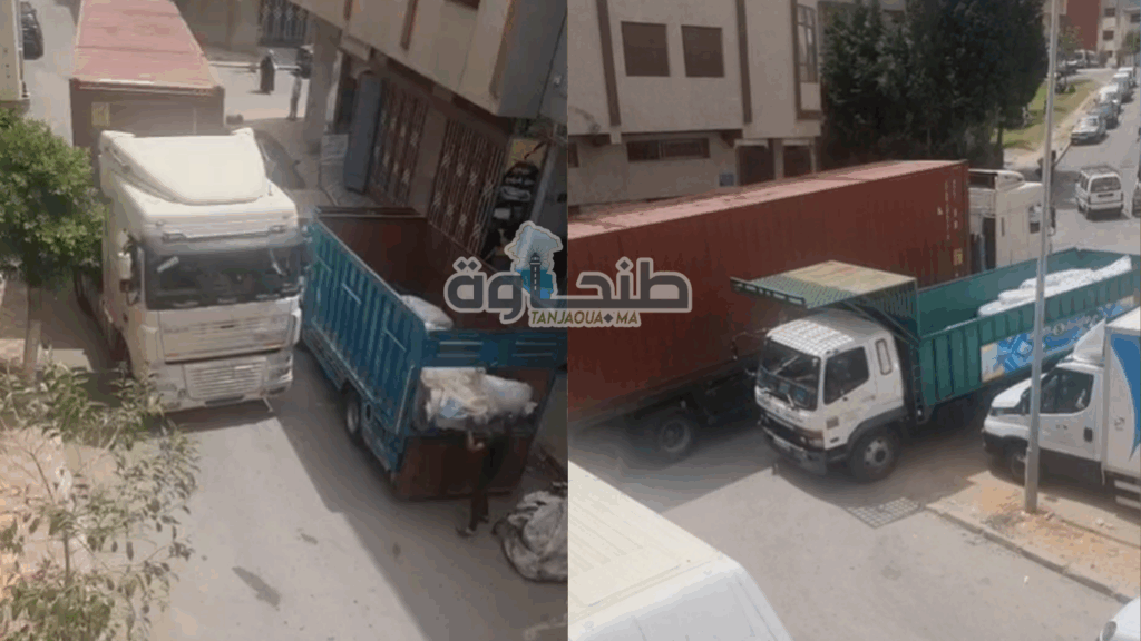 (فيديو) شاحنات ضخمة تجتاح أحياء سكنية بطنجة… والسكان يدقون ناقوس الخطر